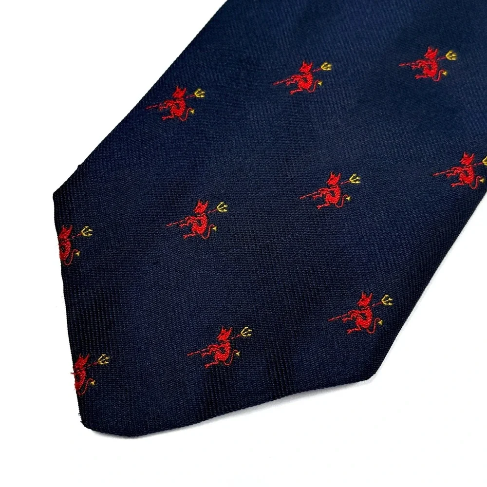 Vintage J Press Burlington Knot Navy Blue Silk Red Devil Embroidered Tie England